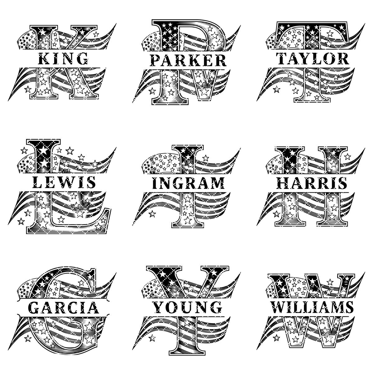 Patriotic Alphabet, American Flag Monogram Letters, Engraving Board File