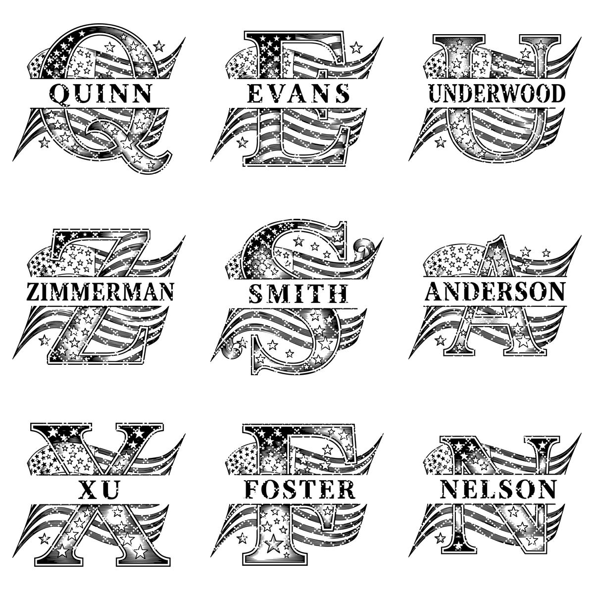 Patriotic Alphabet, American Flag Monogram Letters, Engraving Board File