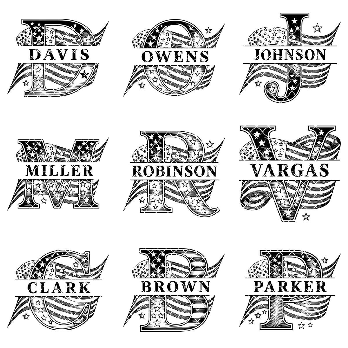 Patriotic Alphabet, American Flag Monogram Letters, Engraving Board File