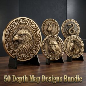 Patriotic Coin Engraving Files, Military Relief Designs, Bronze Animal Art, 50 PNG Bundle