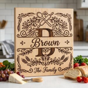 Personalized Family Monogram, Custom Kitchen Board Engraving for Glowforge