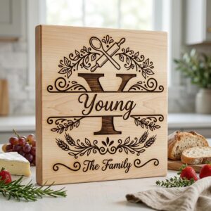 Personalized Family Monogram, Custom Kitchen Board Engraving for Glowforge