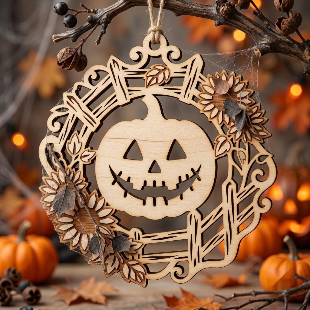 Pumpkin Ornament Laser File, Jack O Lantern Faces, Fall Decor