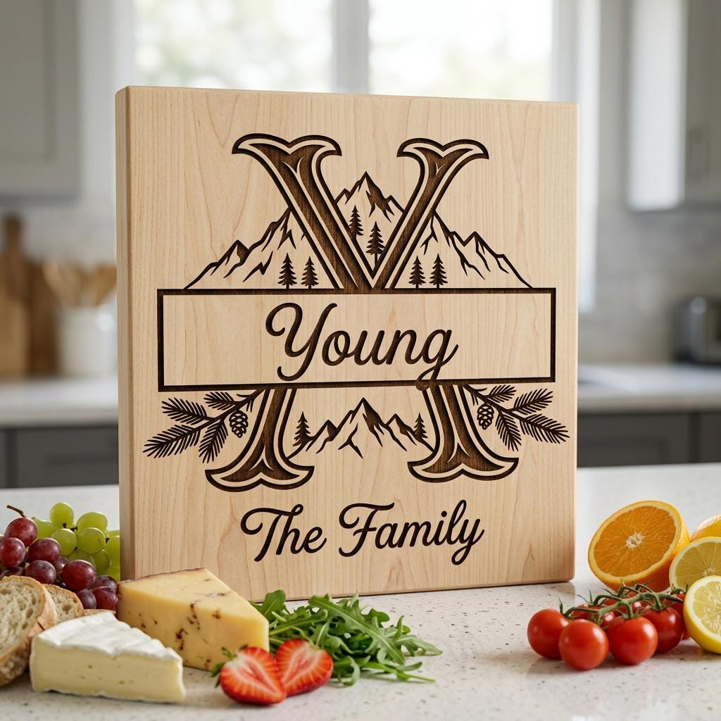 Rustic Mountain Monogram Alphabet, Custom Family Name Engraving File Bundle