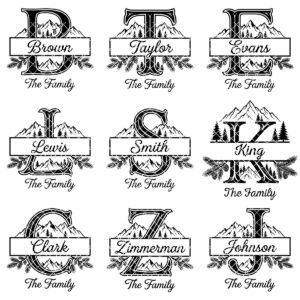 Rustic Mountain Monogram Alphabet, Custom Family Name Engraving File Bundle