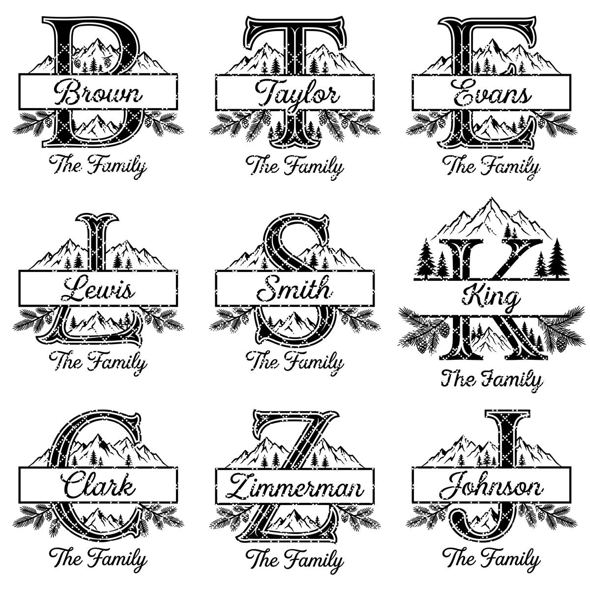 Rustic Mountain Monogram Alphabet, Custom Family Name Engraving File Bundle