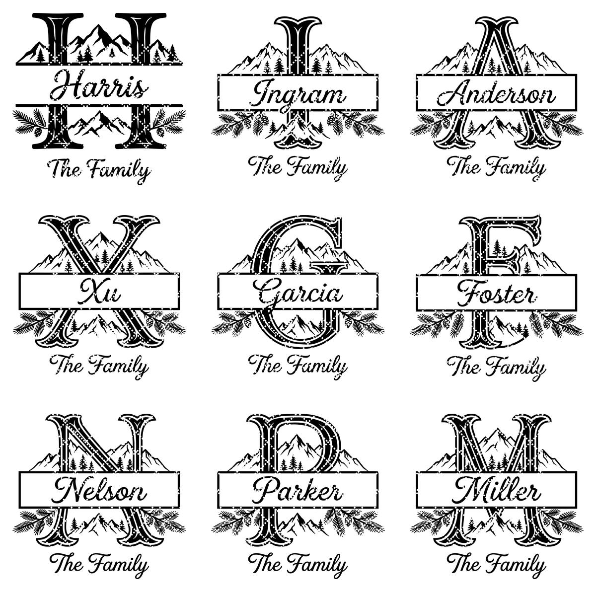 Rustic Mountain Monogram Alphabet, Custom Family Name Engraving File Bundle