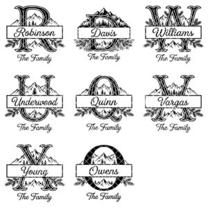 Rustic Mountain Monogram Alphabet, Custom Family Name Engraving File Bundle