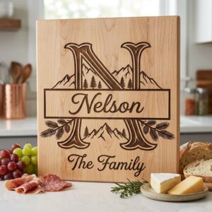 Rustic Mountain Monogram Alphabet, Custom Family Name Engraving File Bundle