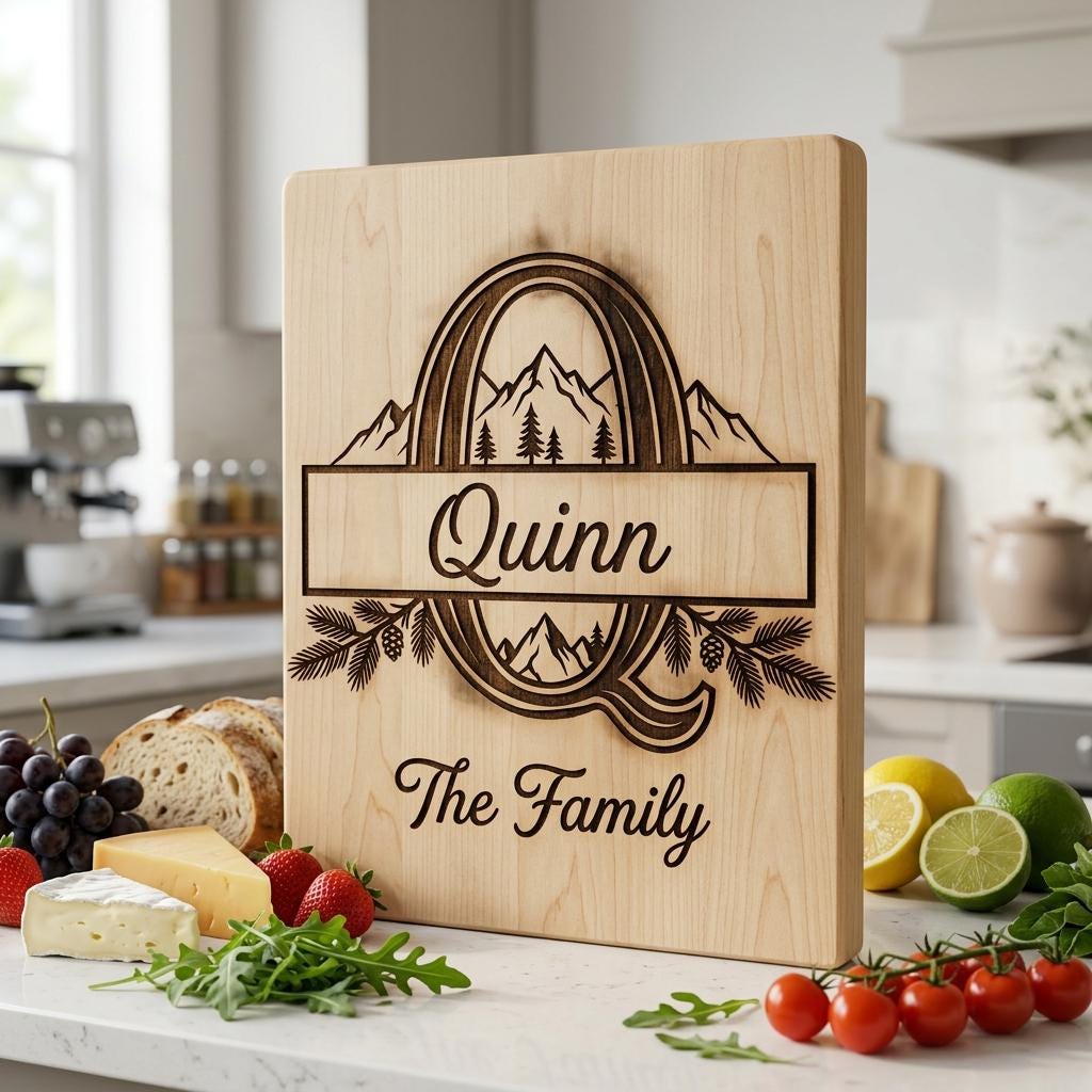 Rustic Mountain Monogram Alphabet, Custom Family Name Engraving File Bundle