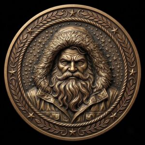 Santa Challenge Coin 3D Relief, Grayscale PNG Design, Christmas Laser File