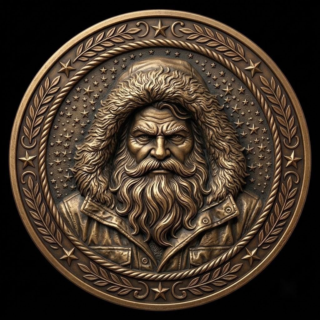 Santa Challenge Coin 3D Relief, Grayscale PNG Design, Christmas Laser File