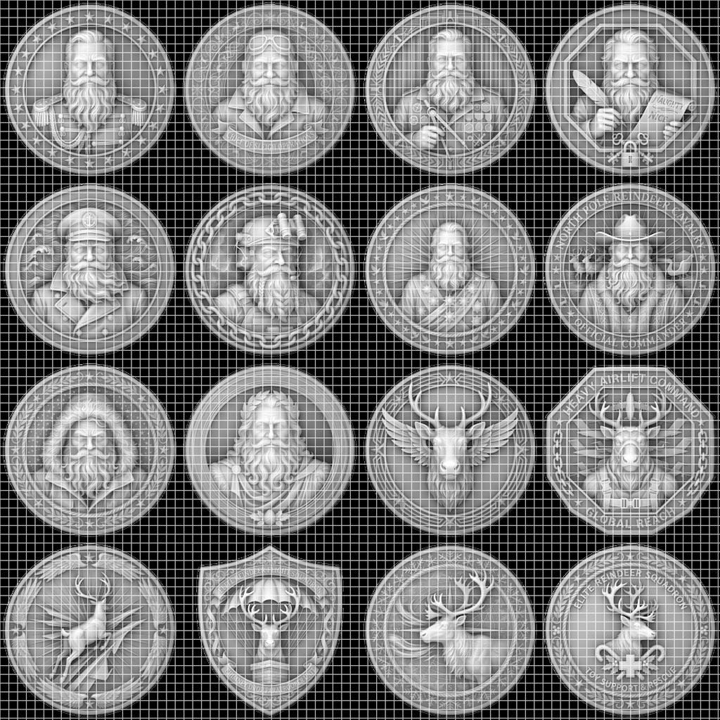 Santa Challenge Coin 3D Relief, Grayscale PNG Design, Christmas Laser File