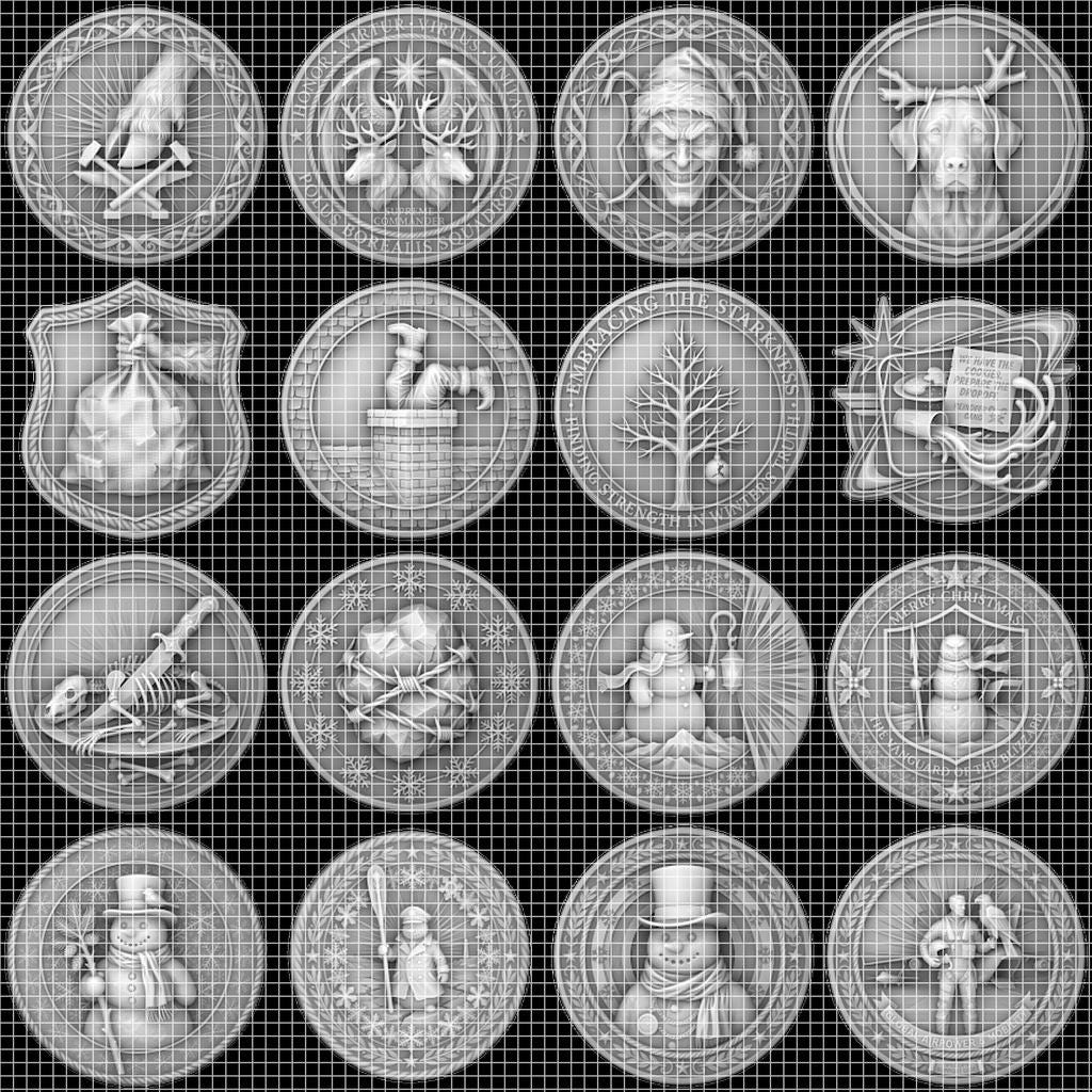 Santa Challenge Coin 3D Relief, Grayscale PNG Design, Christmas Laser File