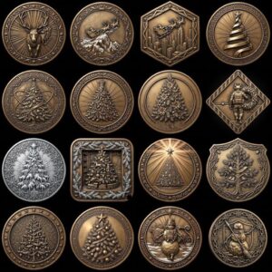 Santa Challenge Coin 3D Relief, Grayscale PNG Design, Christmas Laser File