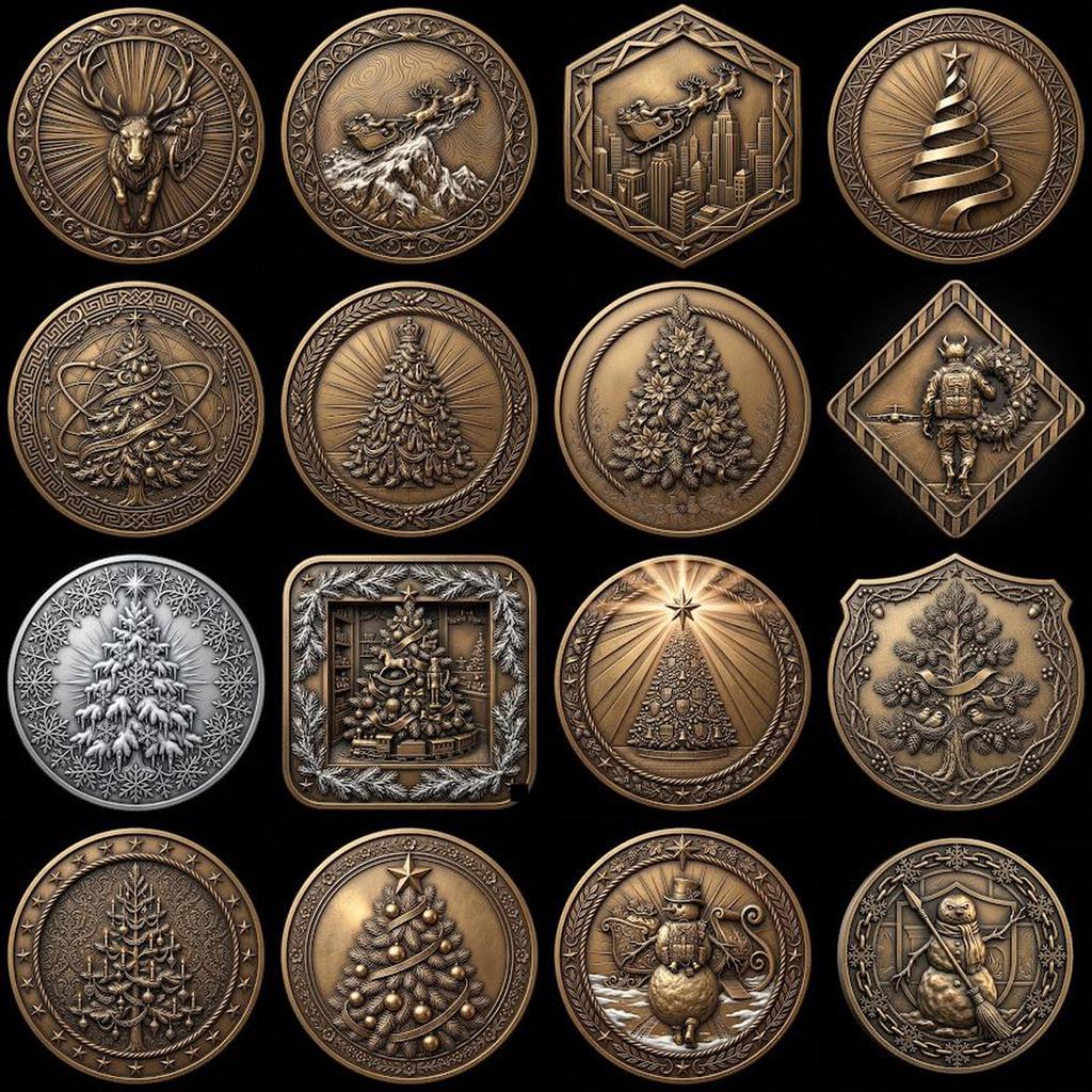 Santa Challenge Coin 3D Relief, Grayscale PNG Design, Christmas Laser File