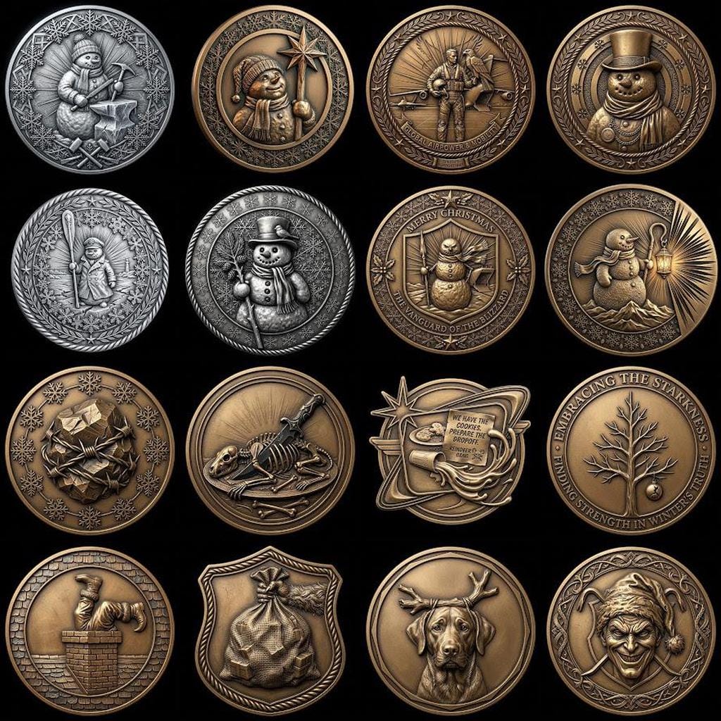 Santa Challenge Coin 3D Relief, Grayscale PNG Design, Christmas Laser File