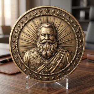 Santa Challenge Coin 3D Relief, Grayscale PNG Design, Christmas Laser File