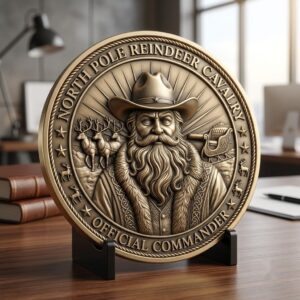 Santa Challenge Coin 3D Relief, Grayscale PNG Design, Christmas Laser File