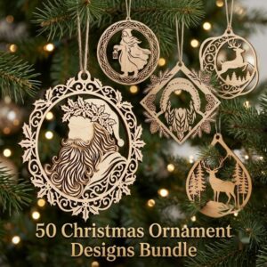 Santa Ornament Svg, Laser Cut Christmas Bundle, Layered Portrait Bauble Files, Vintage Holiday Tree Decor, 50 Wood Designs