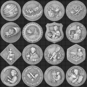 Santa Sleigh Relief Coin Engraving, Midnight Cityscape, 40 PNG Bundle