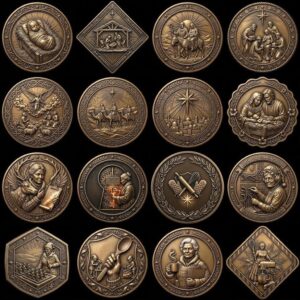 Santa Sleigh Relief Coin Engraving, Midnight Cityscape, 40 PNG Bundle