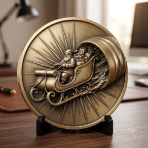 Santa Sleigh Relief Coin Engraving, Midnight Cityscape, 40 PNG Bundle