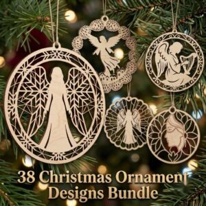 Serene Winter Angel Ornament, Christmas Snowflake Woodland Laser Bauble Bundle