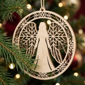 Serene Winter Angel Ornament, Christmas Snowflake Woodland Laser Bauble Bundle