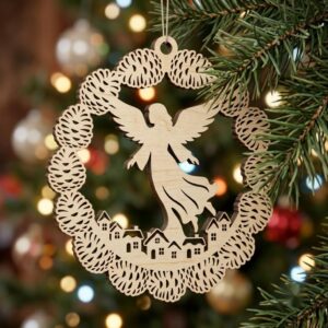 Serene Winter Angel Ornament, Christmas Snowflake Woodland Laser Bauble Bundle