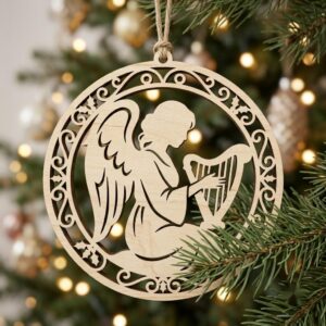 Serene Winter Angel Ornament, Christmas Snowflake Woodland Laser Bauble Bundle
