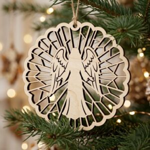 Serene Winter Angel Ornament, Christmas Snowflake Woodland Laser Bauble Bundle