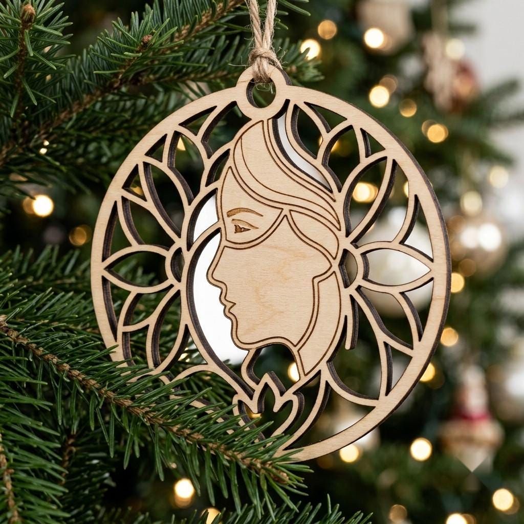 Serene Winter Angel Ornament, Christmas Snowflake Woodland Laser Bauble Bundle