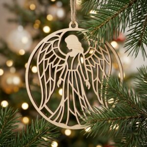 Serene Winter Angel Ornament, Christmas Snowflake Woodland Laser Bauble Bundle