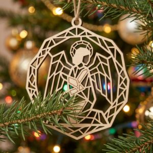 Serene Winter Angel Ornament, Christmas Snowflake Woodland Laser Bauble Bundle