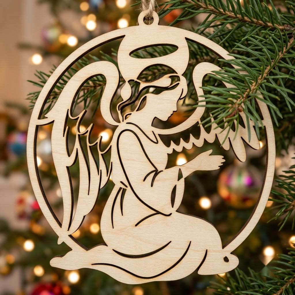 Serene Winter Angel Ornament, Christmas Snowflake Woodland Laser Bauble Bundle