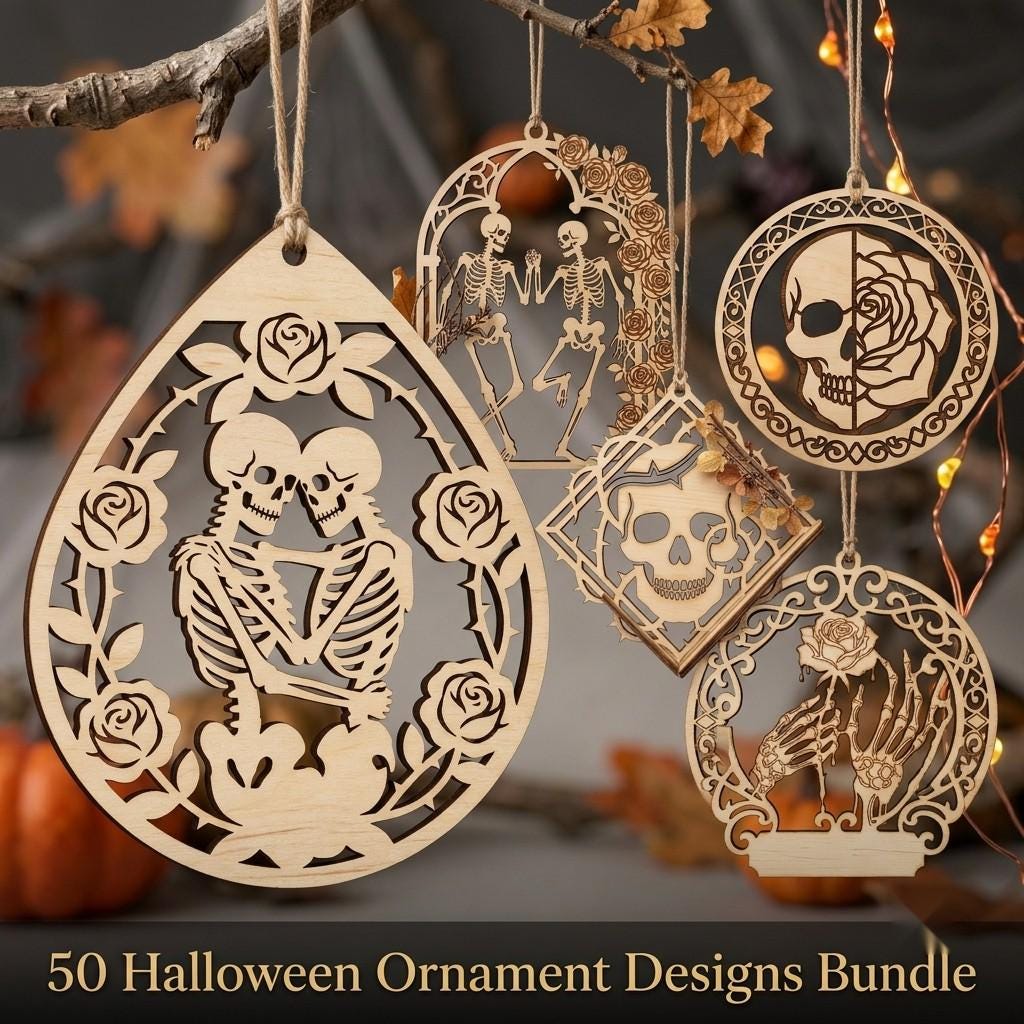 Skeleton Ornament SVG Bundle, Gothic Skull Rose Decor, Multi Layered Designs