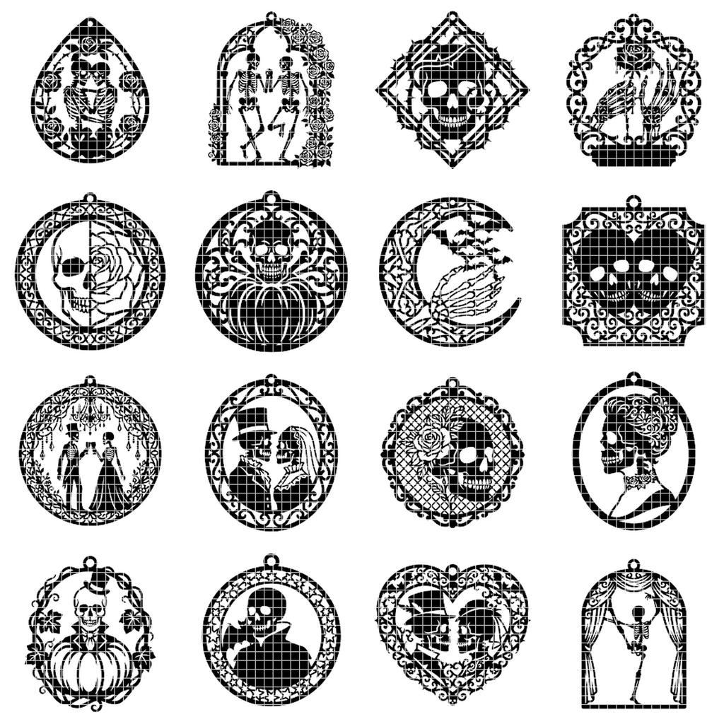 Skeleton Ornament SVG Bundle, Gothic Skull Rose Decor, Multi Layered Designs