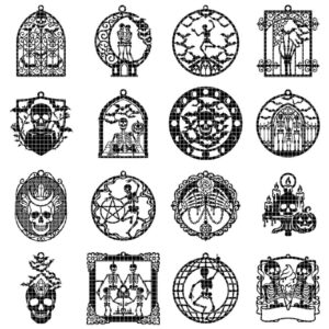 Skeleton Ornament SVG Bundle, Gothic Skull Rose Decor, Multi Layered Designs