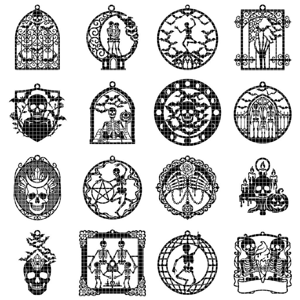 Skeleton Ornament SVG Bundle, Gothic Skull Rose Decor, Multi Layered Designs