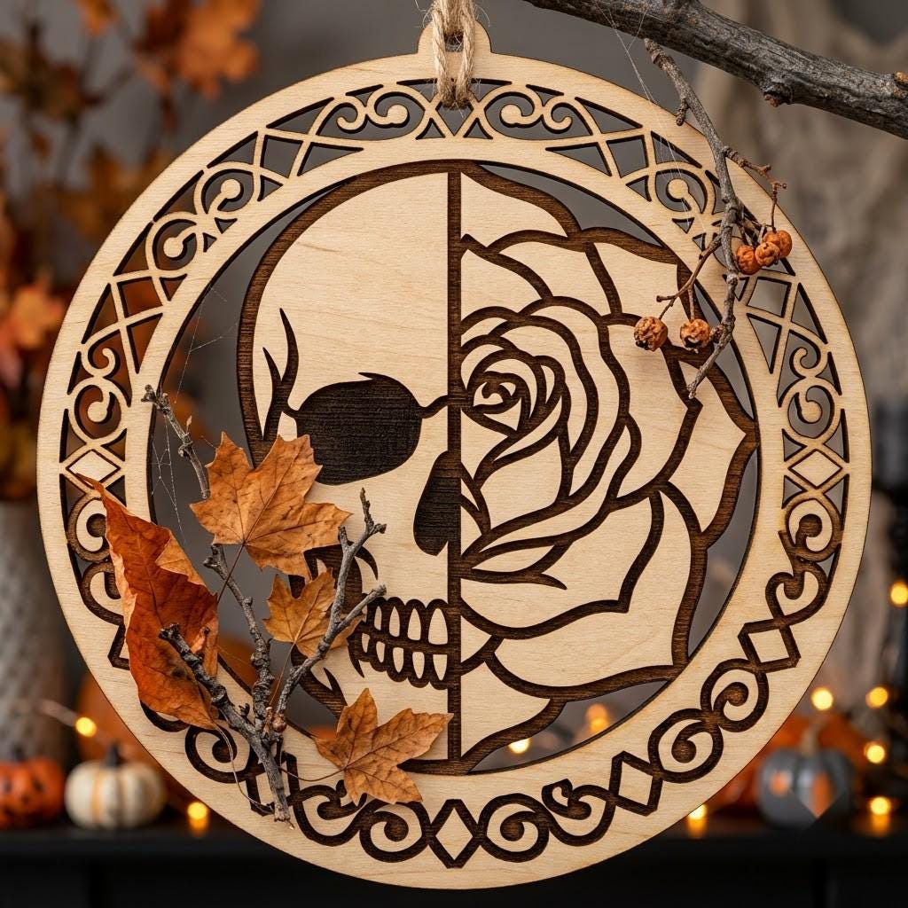 Skeleton Ornament SVG Bundle, Gothic Skull Rose Decor, Multi Layered Designs