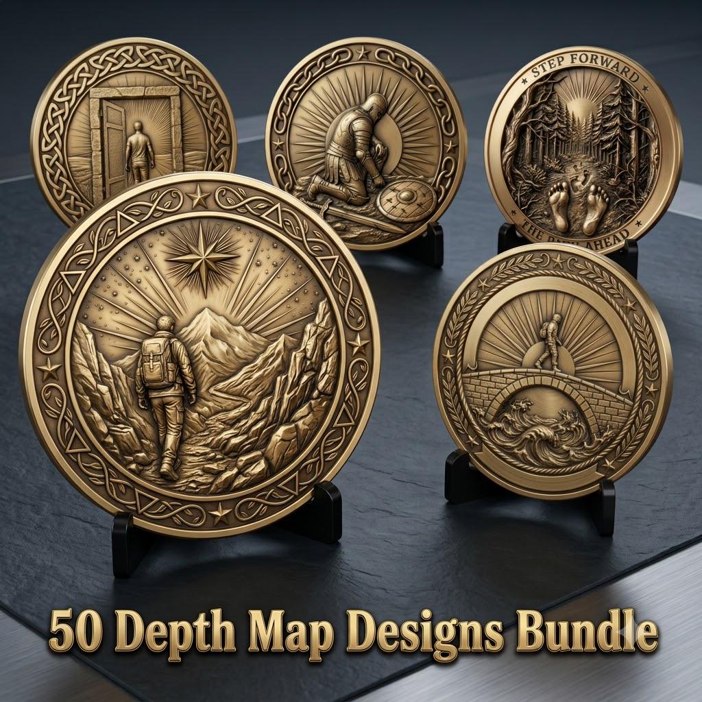 Sobriety Coin Depth Map PNG, Hero Journey Relief Recovery Token Laser File