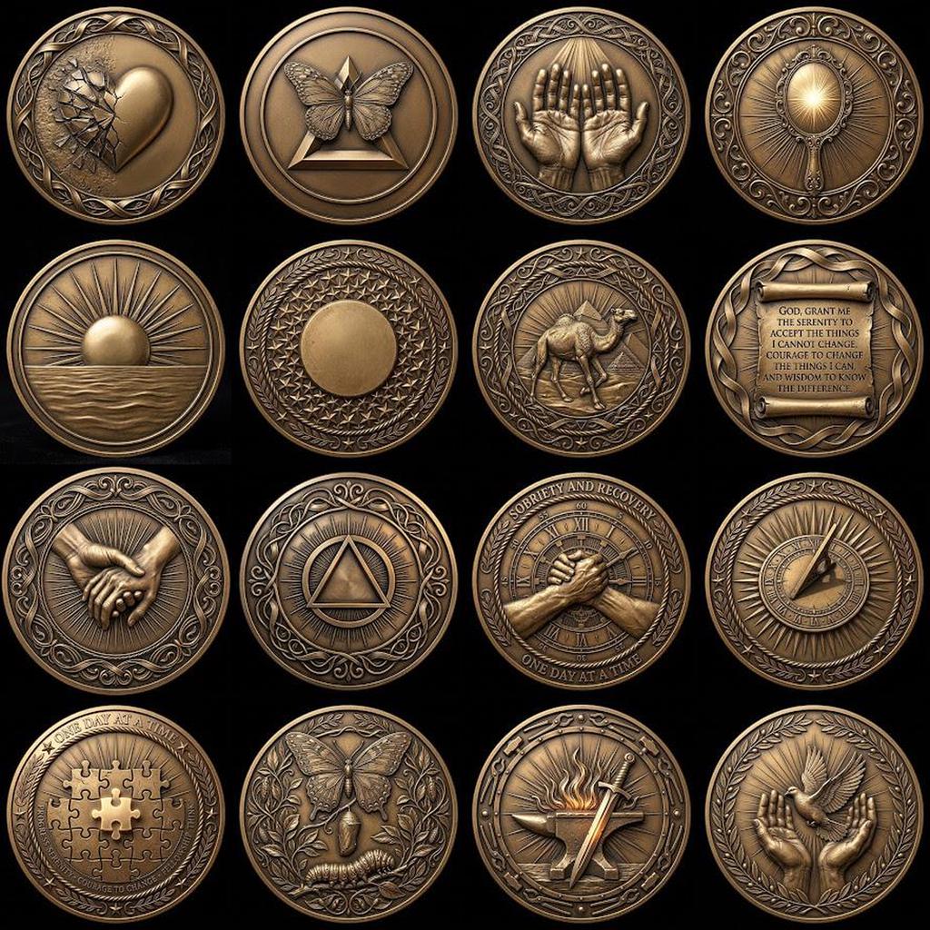 Sobriety Coin Depth Map PNG, Hero Journey Relief Recovery Token Laser File
