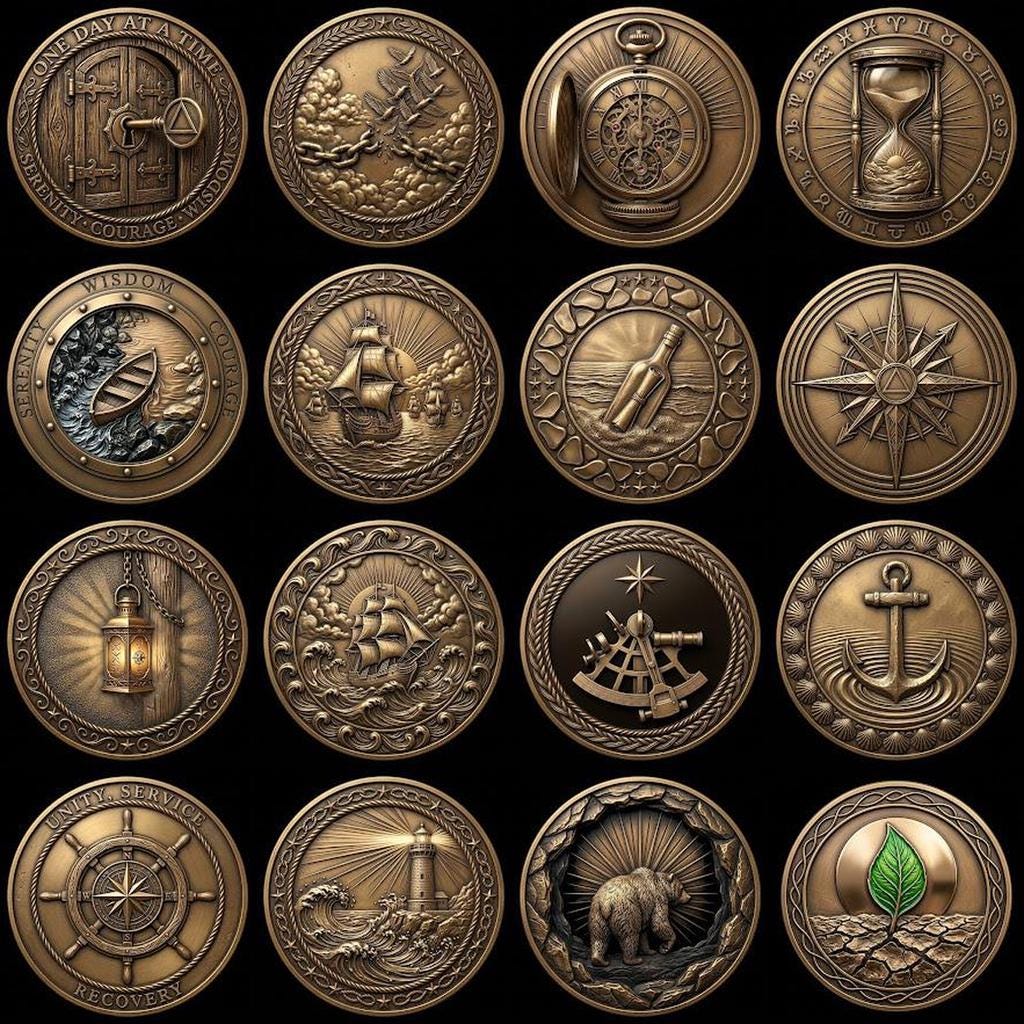 Sobriety Coin Depth Map PNG, Hero Journey Relief Recovery Token Laser File