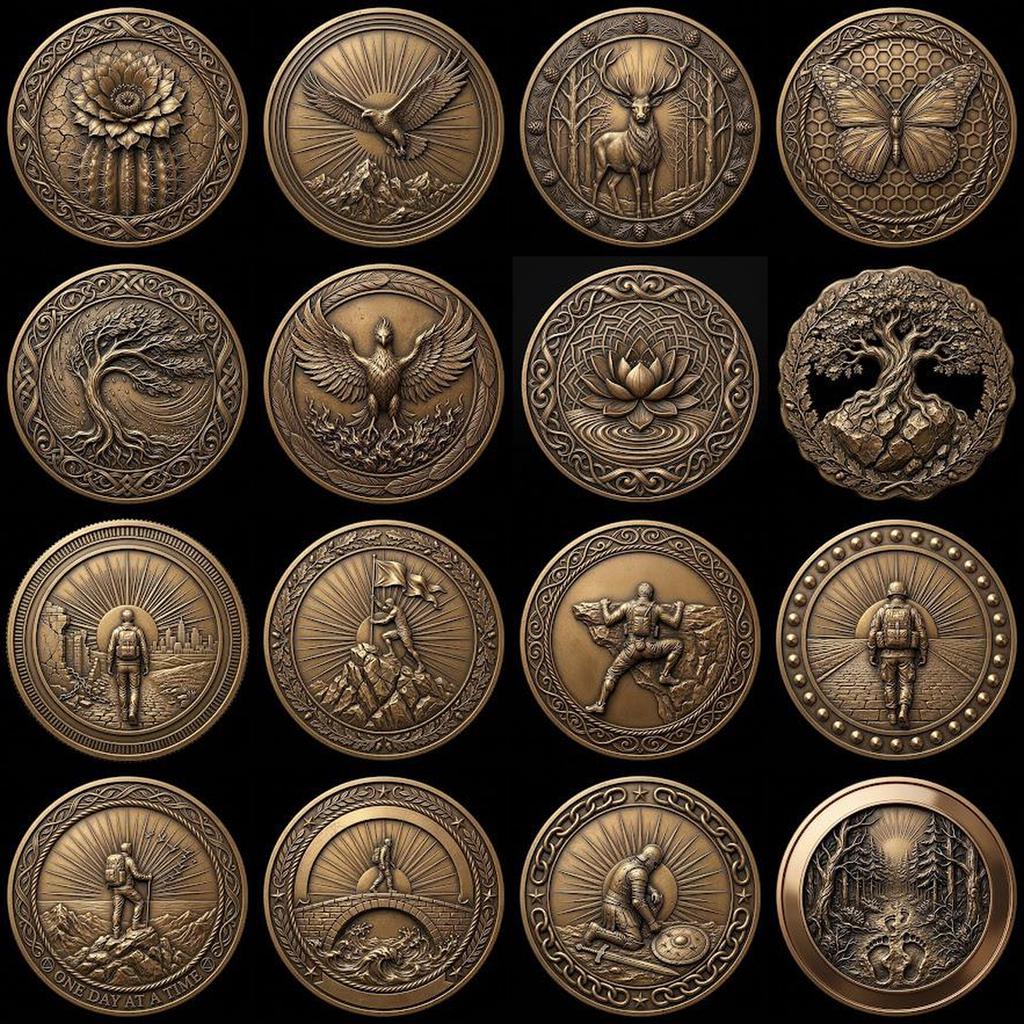 Sobriety Coin Depth Map PNG, Hero Journey Relief Recovery Token Laser File