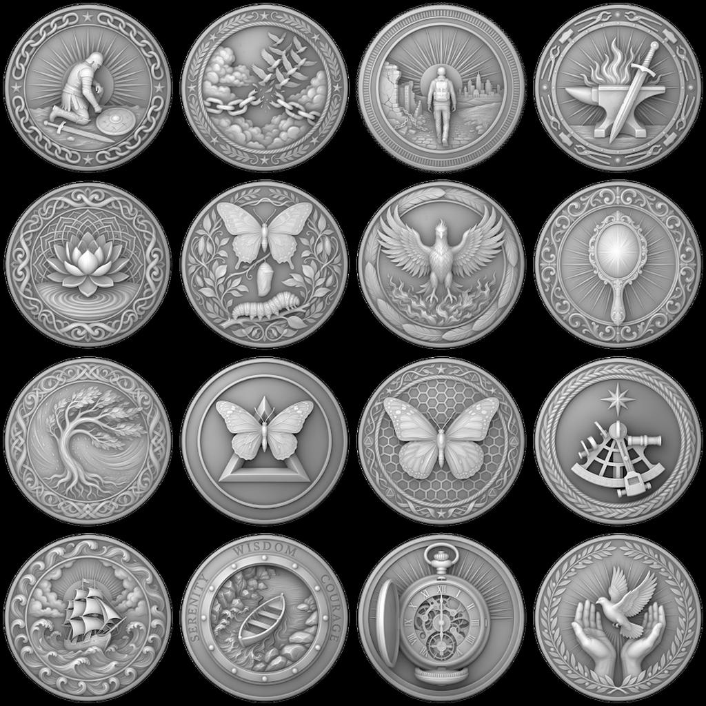 Sobriety Coin Depth Map PNG, Hero Journey Relief Recovery Token Laser File