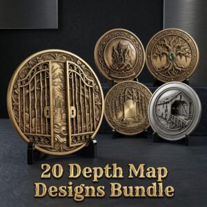 Spooky Halloween Coin Engraving Depth Map, Haunted Token Relief for Laser