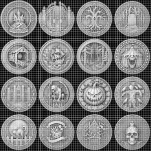 Spooky Halloween Coin Engraving Depth Map, Haunted Token Relief for Laser