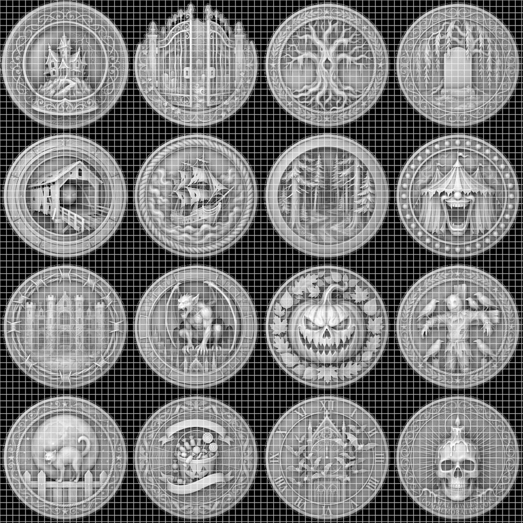 Spooky Halloween Coin Engraving Depth Map, Haunted Token Relief for Laser
