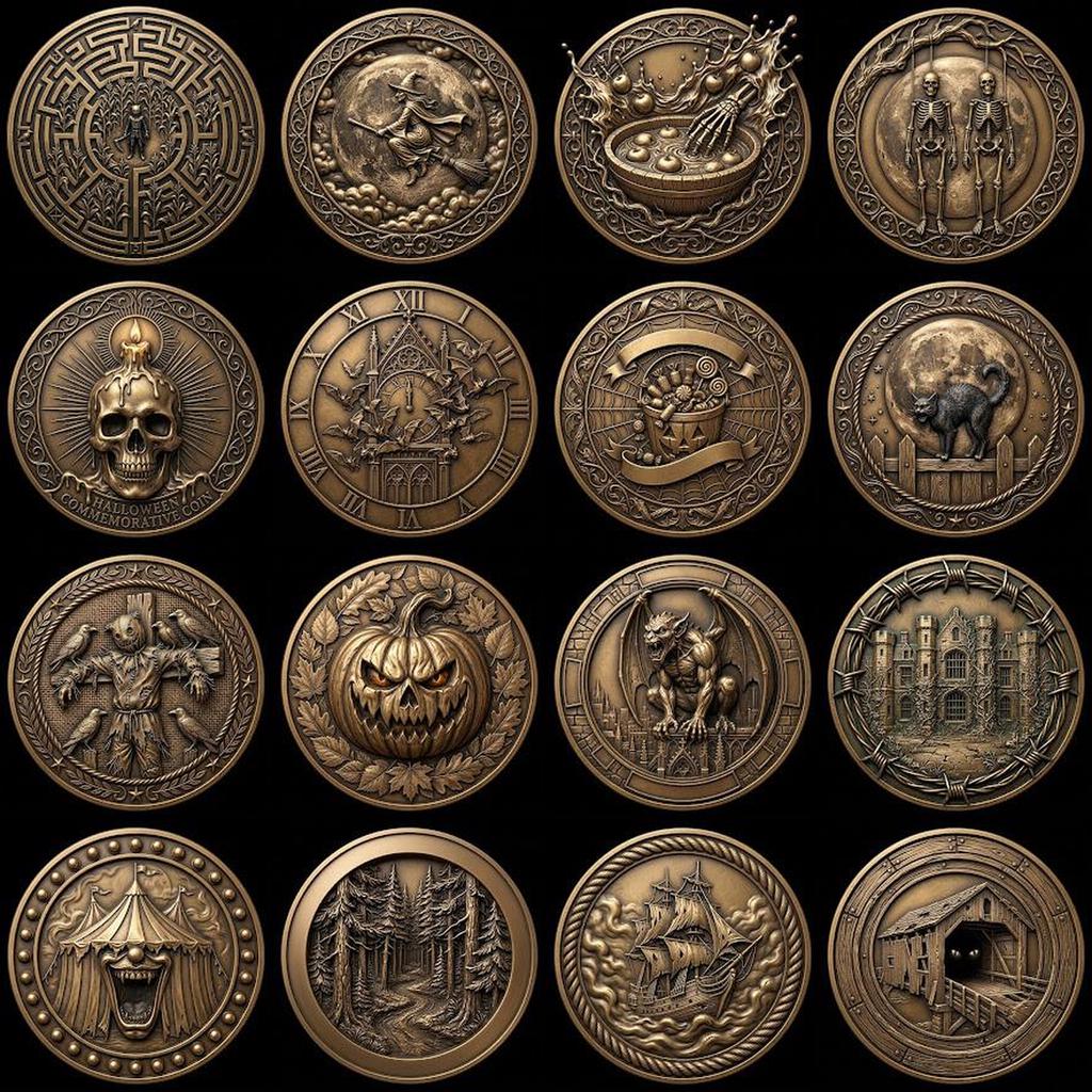 Spooky Halloween Coin Engraving Depth Map, Haunted Token Relief for Laser